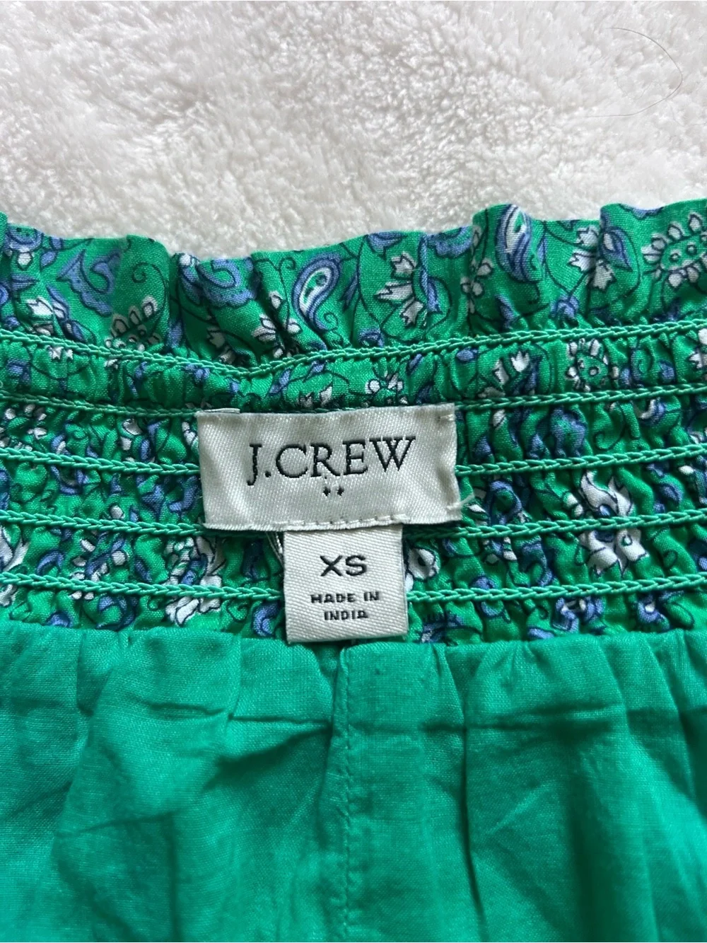 J. Crew Green Floral Tiered Smocked Waist Ruffled Hem Elastic Waist Skirt